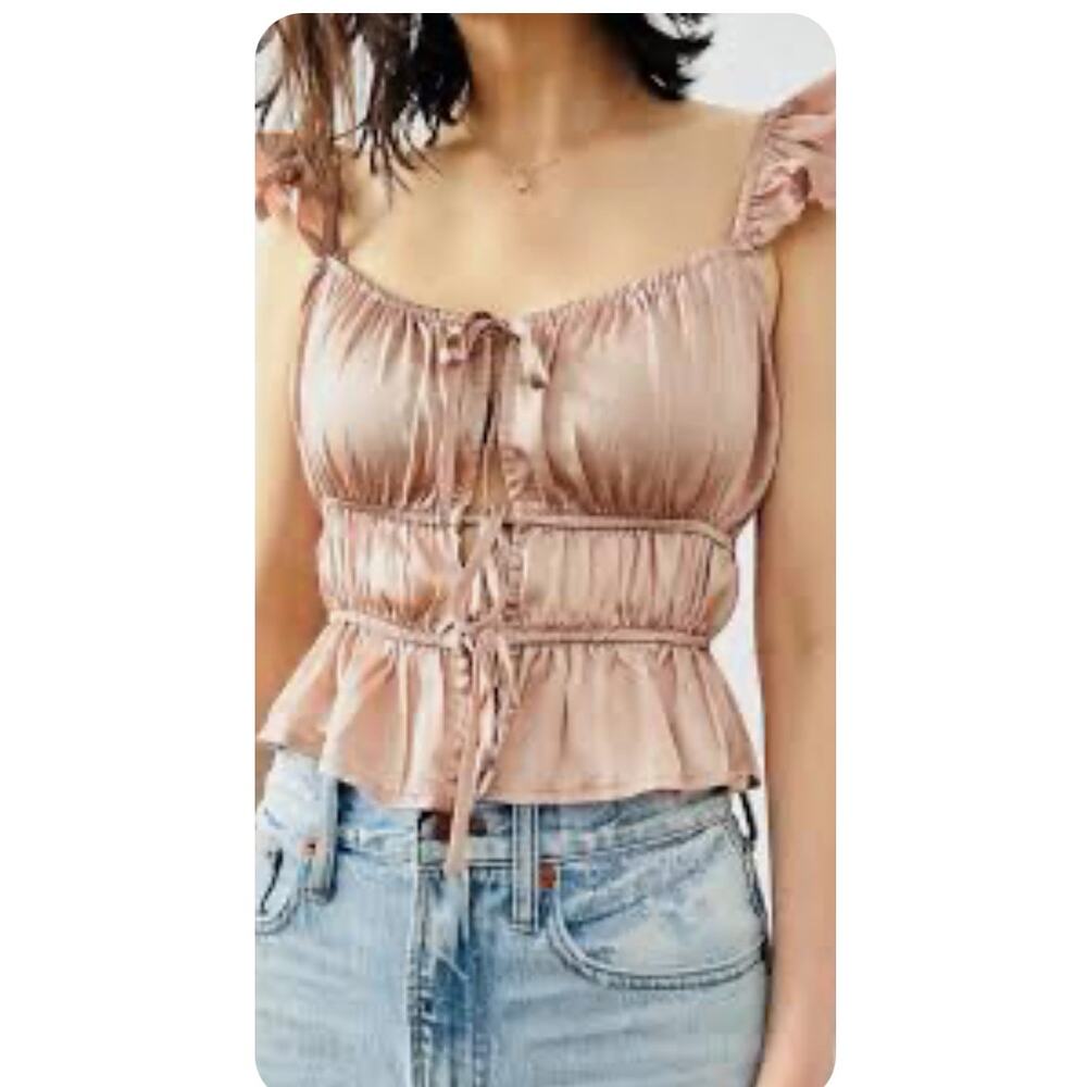 Forever 21 Satin Ruffle Crop Top Size L- NWOT